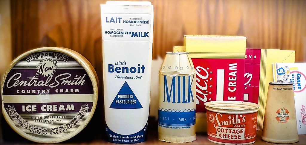 Vintage dairy cartons and related, from local Quinte region and nearby dairies