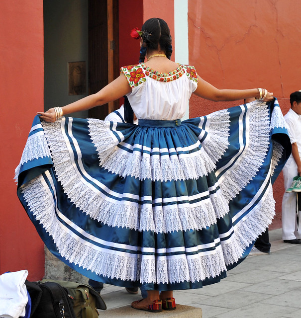 Dancer Wearing Blue Skirt Oaxaca Mexico