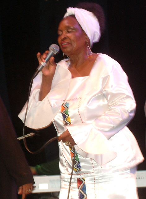 DSCF0583v Dolly Rathebe RIP in White Satin Dress. Five South African Golden Divas Celebrate Ten Years of South African Freedom Sponsored by The South African High Commission at Shepherds Bush Empire London Sunday 7th March 2004