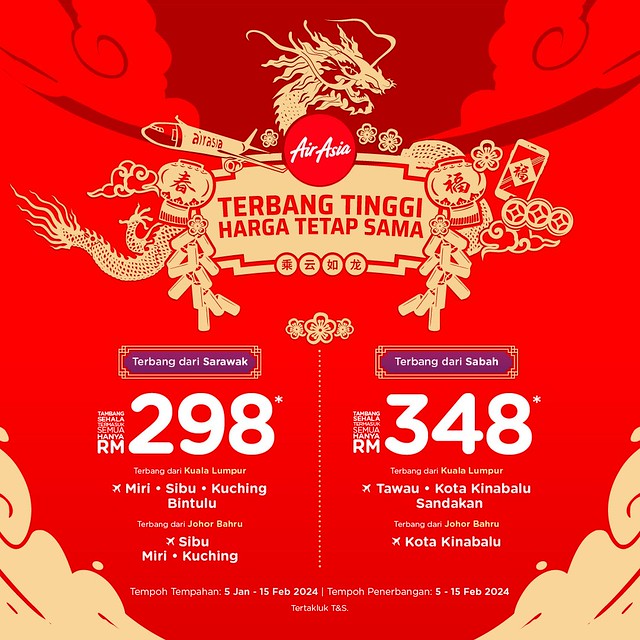 AirAsia Tawar Tambang Rendah Bermula RM298 Sempena Tahun Baru Cina
