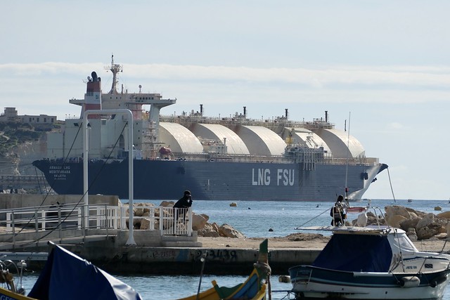 liquid gas storage ship Armada LNG Mediterrana in Marsaxlokk Maltese Islands