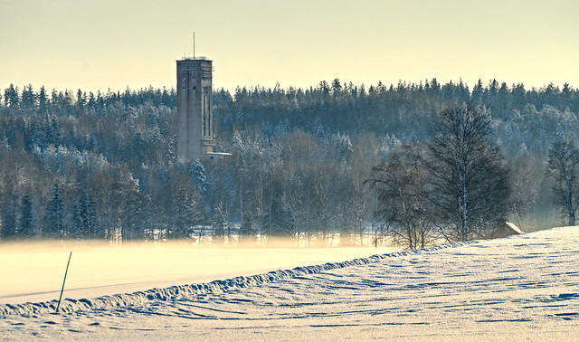 Misty fields in a wintry Hästbo, Torsåker, Sweden