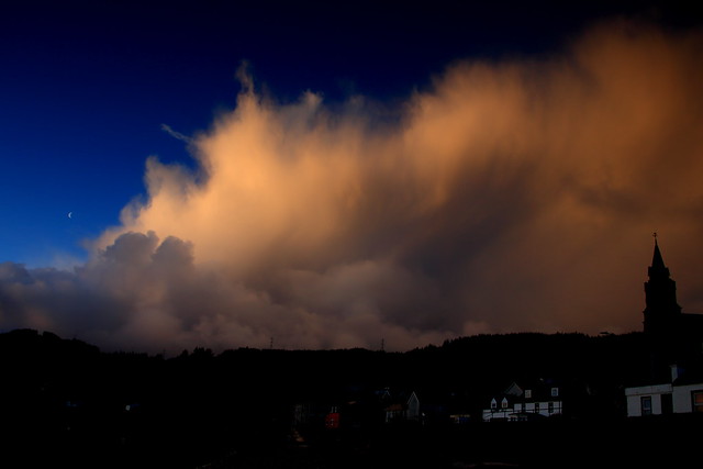 Scimitar moon and menacing cloud over Ardrishaig.