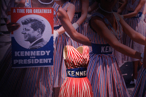 Patriotic red, white, and blue dresses in support of JFK