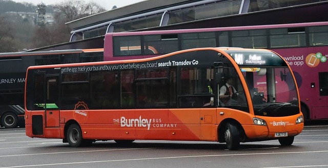 The Burnley Bus Company, (Transdev Lancashire) 154 YJ67 FZE departs from the Bus Station with an M1 service for Accrington.