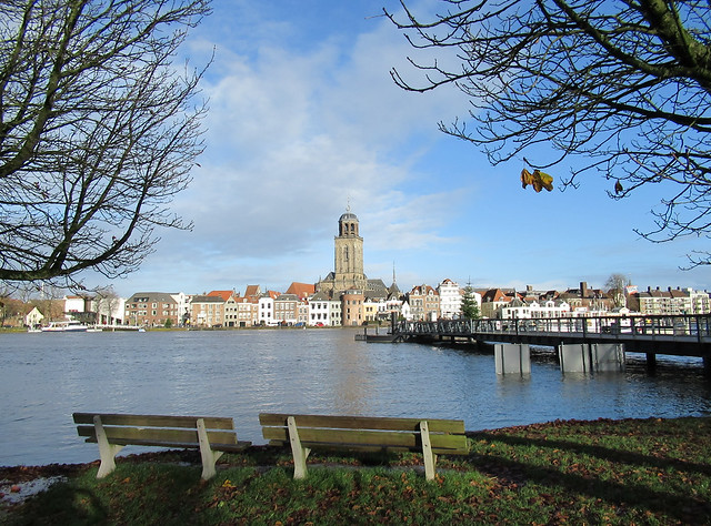 View on the city of Deventer, with high water at the river IJssel