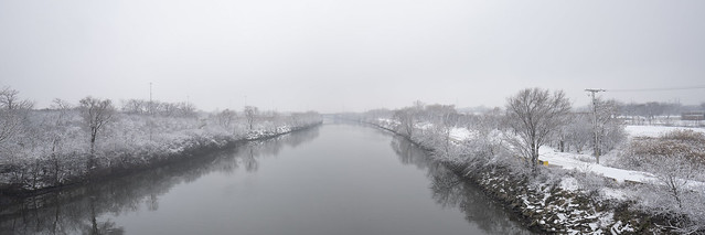 Chicago Sanitary and Ship Canal, as Seen from Harlem Avenue (First Snow of 2024)
