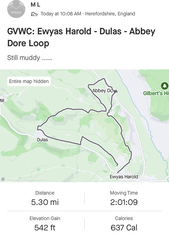 Strava Map: GVWC Ewyas Harold - Dulas - Abbey Dore Loop