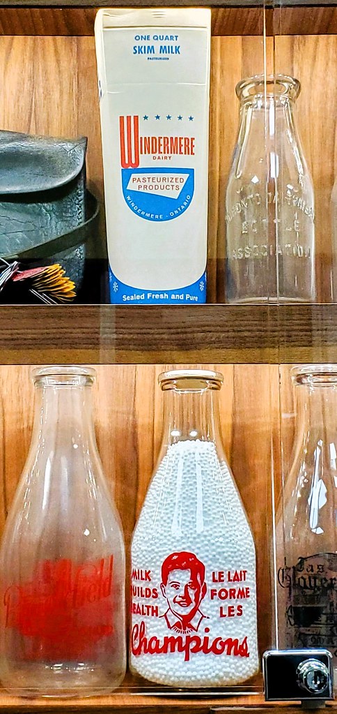 Vintage milk carton, bottles