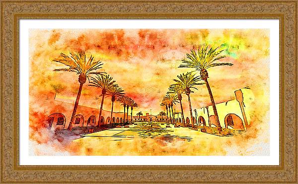Chula Vista city hall and civic center - pen and watercolor painting Framed Print