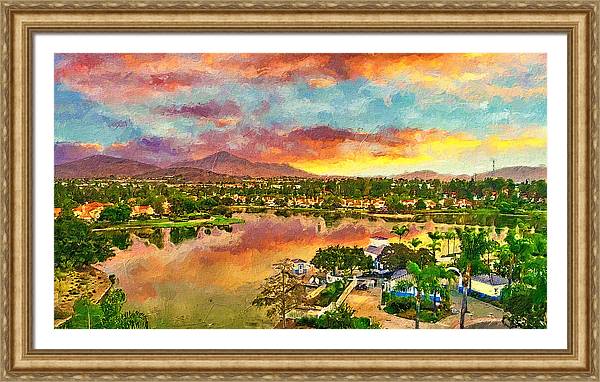 Eastlake, Chula Vista, in the evening, with Jamul Mountains in the distance Framed Print