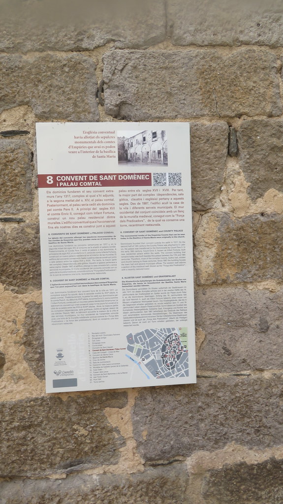 Information  panel  and  map,  Dominican Convent,    Plaza  del Juego  de Pelota,   Castelló  de  Empuriés, Gerona/Girona, Catalunya,  Spain