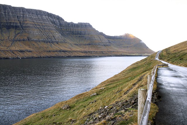 Road on Viðoy from Viðareiði to Hvannasund. On the left Borðoy.