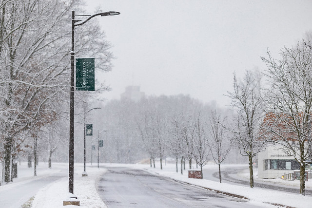 A snowstorm blankets Binghamton University with about 4-inches of snow, which is the first storm of 2024 and the first significant snowfall of the winter.