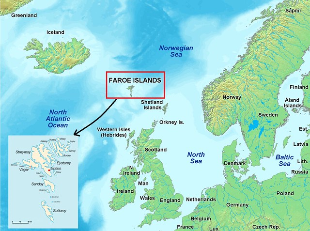 Mapa de situación de las Islas Feroe en Europa