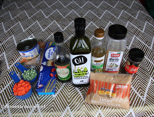 Ingredients for Sesame Noodles backpacking meal or camping meal