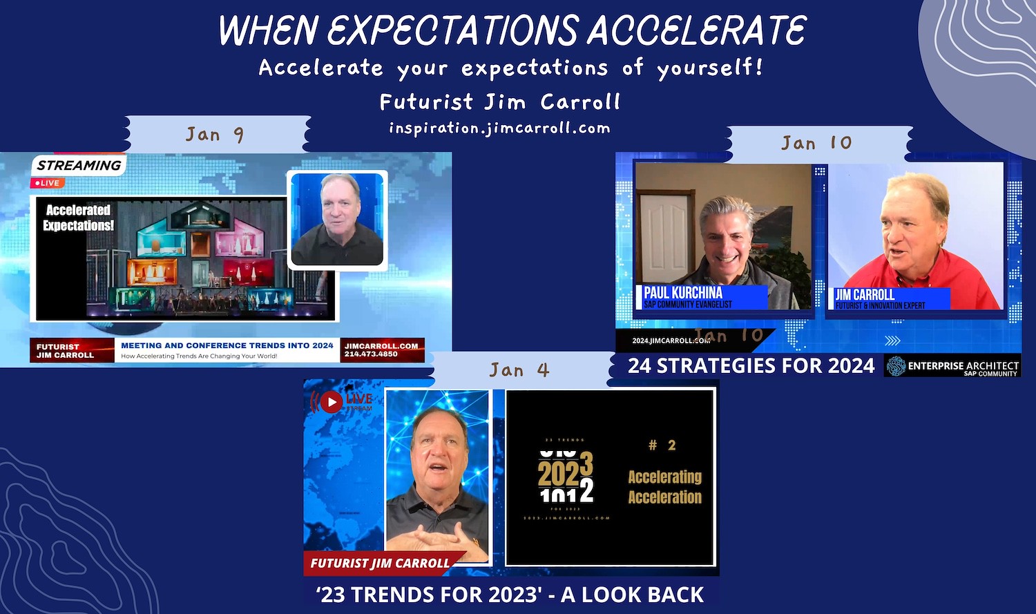 "When expectations accelerate, accelerate your expectations of yourself!" - Futurist Jim Carroll