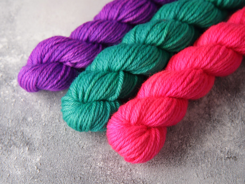 3 x 20g DK Merino Minis neon set ‘Treble Trouble’ – extra fine wool superwash hand-dyed yarn