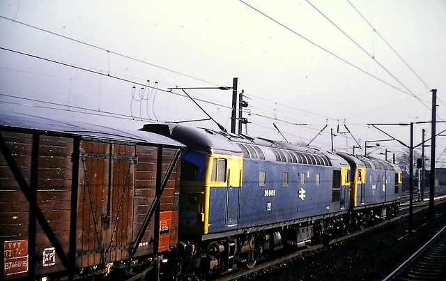 BRCW Class 26/0s 26002 & 26005 on an up freight at Beattock, 4th March 1979.