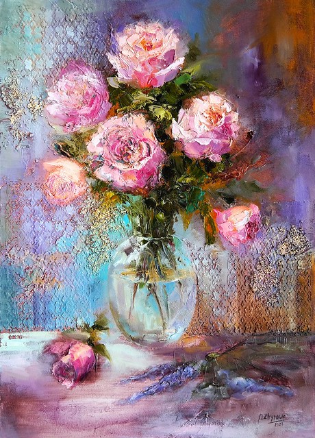 Still life with roses and lavender