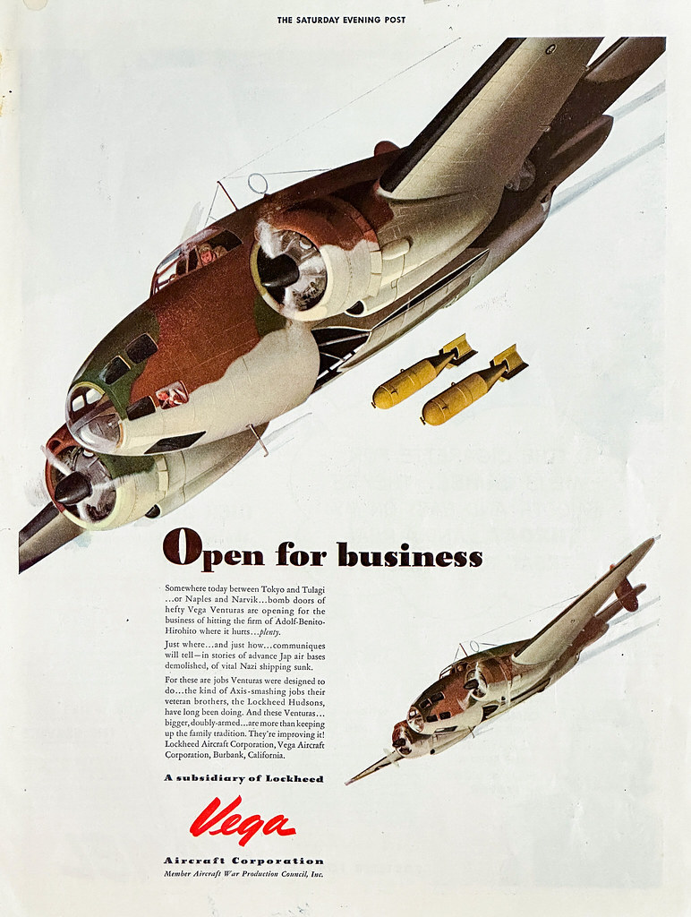Wartime ad from the Vega Aircraft Corporation in “The Saturday Evening Post,” January 2, 1943.