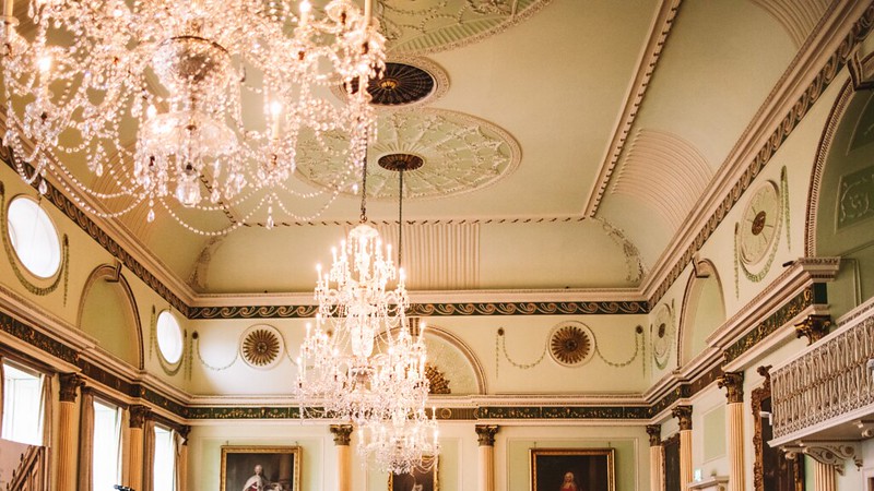 Chandeliers in a historic looking room