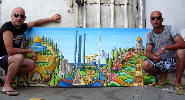 Art original innovant Peintures de paysages urbains naïfs Raphael Perez peintre artiste israélien Tel Aviv