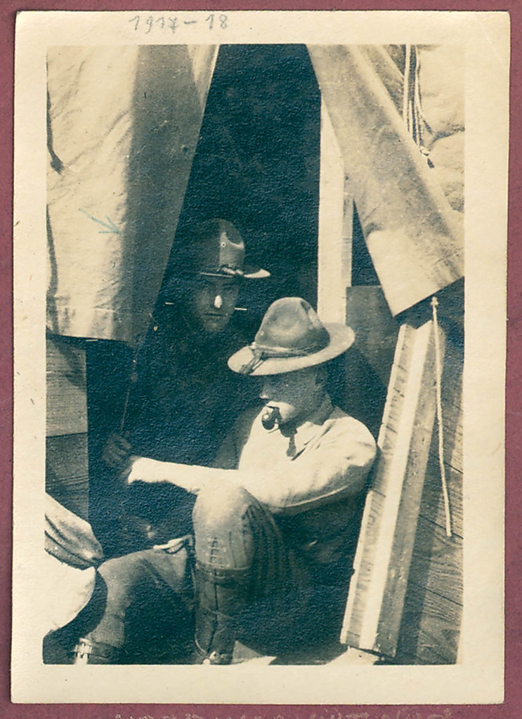 Two US Army soldiers in a camp, 1917-1918