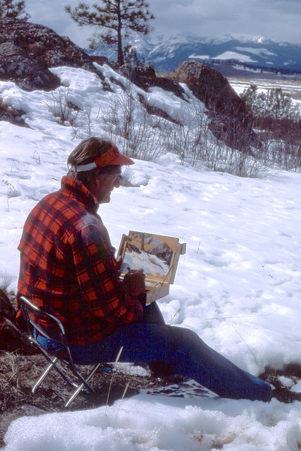 Keith C Smith, winter outdoor painting, Kootenay, April 1985