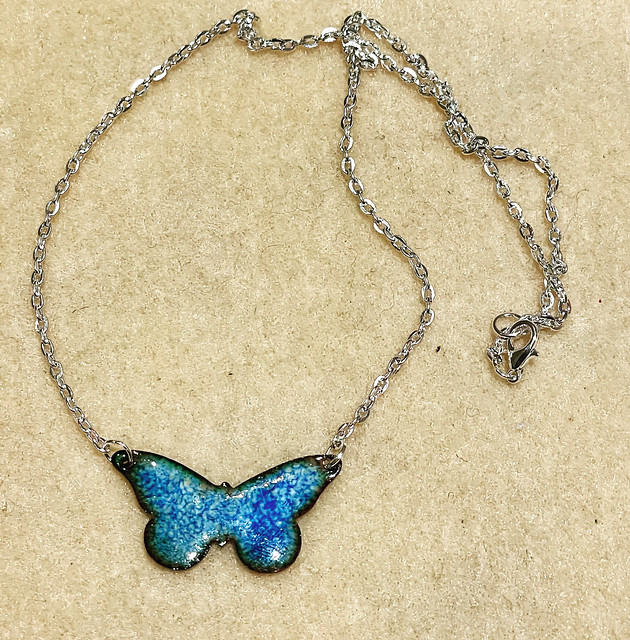 Turned the enamelled butterfly I made last month into a necklace