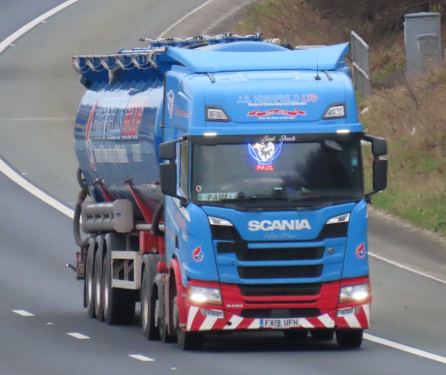 J S Highfield, Scania R450 (FX19UFH) On The A1M Northbound, Fairburn Flyover, North Yorkshire 8/1/24