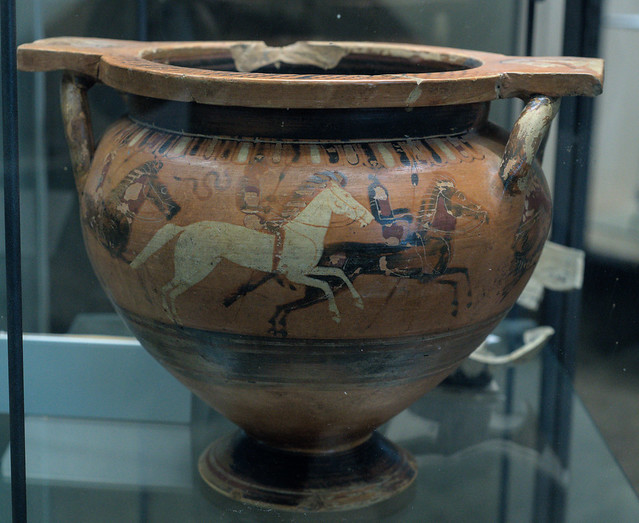 Middle Corinthian krater from Capua-Fornaci T.940, side B: galloping horsemen