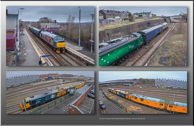 Two class 37 hauled moves through Sheffield to Worksop - 4816+819+RC1092+095