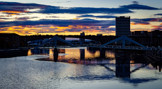 A view down river, River Clyde, Glasgow, Scotland, UK