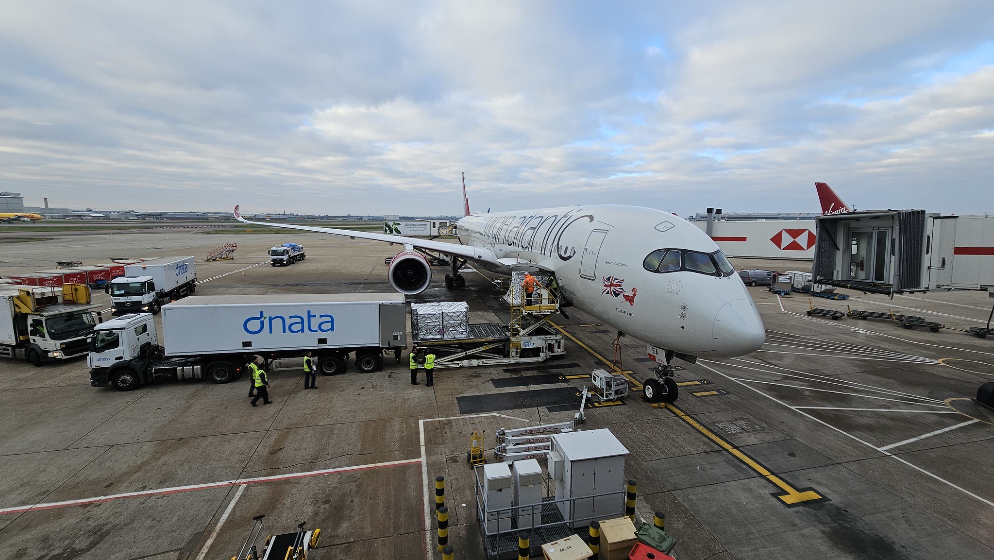 A Virgin A350 waiting to head off from Heathrow T3