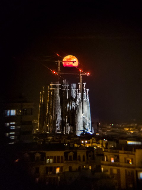Supermoon behind Sagrada Familia