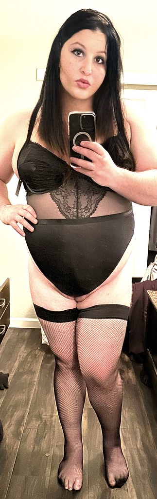 Just a Chubby Crossdresser slut in fishnet stockings