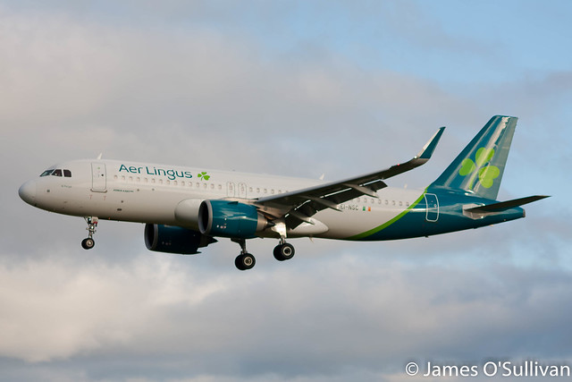 Aer Lingus Airbus A320neo EI-NSC on finals RWY34 Cork