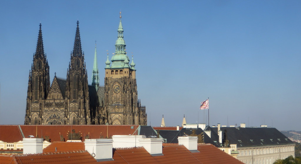 Vue sur la cathédrale St Guy, , Galerie nationale, Palais Schwarzenberg, place Hradčany, Prague, République tchèque