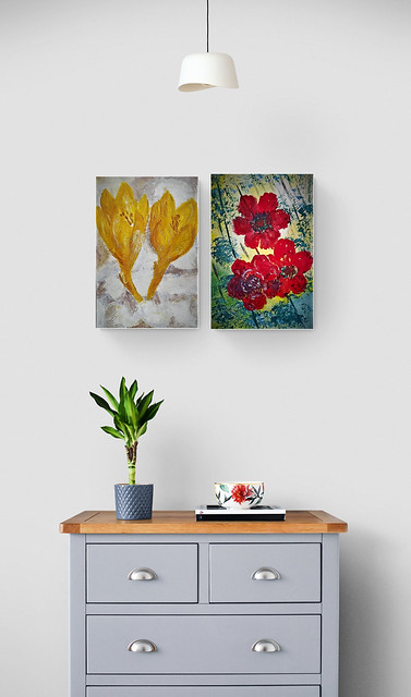Rachel Frank  Paintings of  Sternbergia       flower and  Anemone flower רחל פרנק ציורים של פרח כלנית ופרח חלמונית