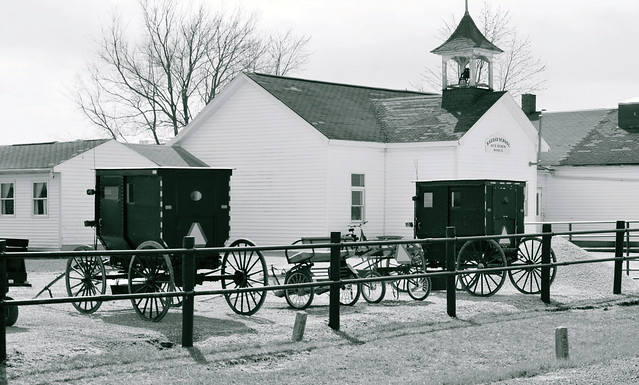 Amish Buggy Parking at Bagdad School Near Arcola, Illinois