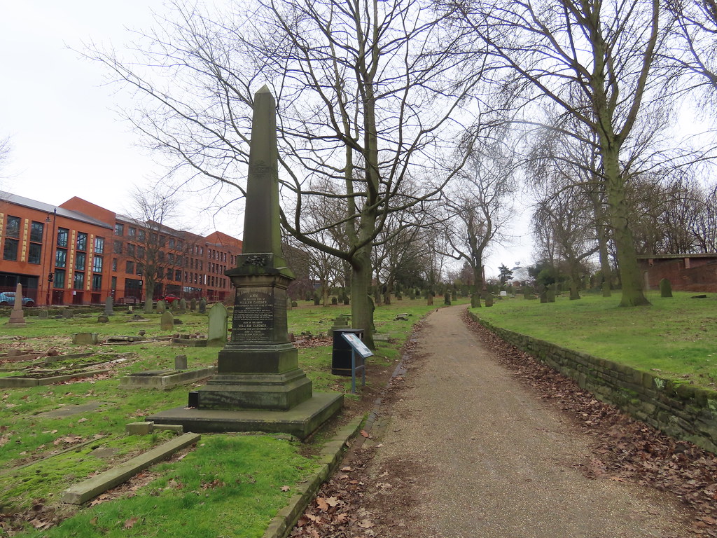 The Goodsyard from Warstone Lane Cemetery - Ann & William Gardner memorial obelisk