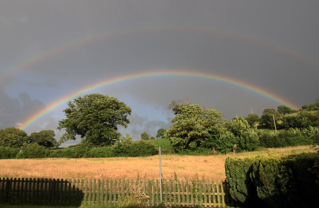Early evening Rainbow and Reflection - at my home in Betws yn Rhos, Conwy, North Wales - 25.6.2023