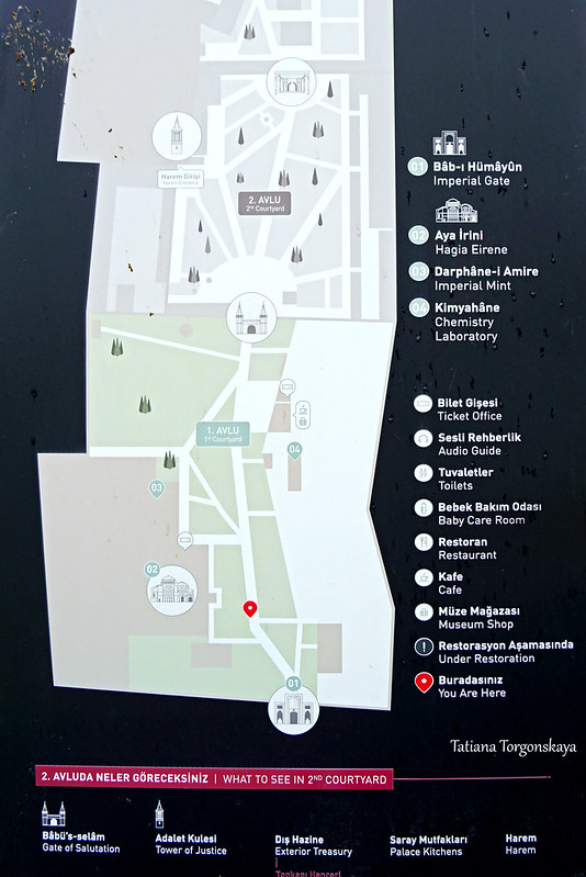 Карта Первого двора во дворце Топкапы