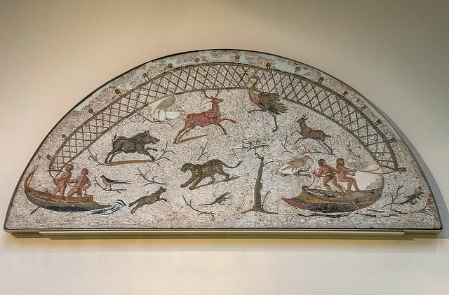Mosaic pavement from an apse: a hunt in the marshlands