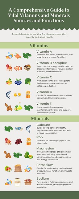 Vital Nutrients - Sources and Functions - Infographic