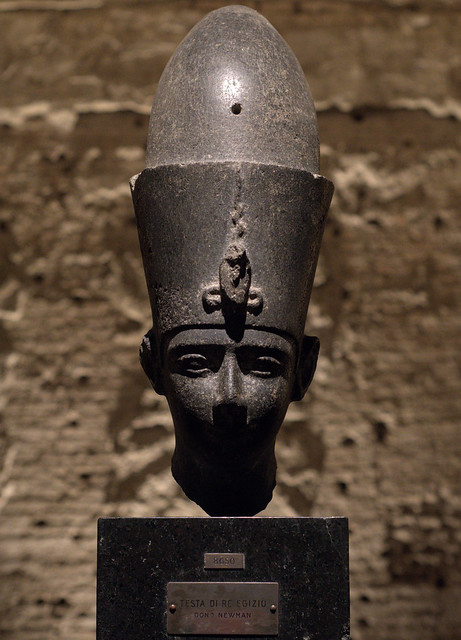 Grey granite head of a Roman emperor represented as Pharaoh