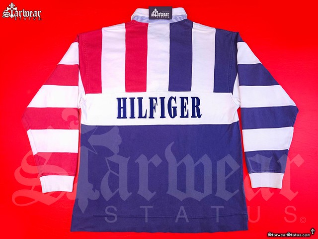 Tommy Hilfiger Vintage 90's Longsleeve  Striped Rugby Polo Shirt Size Large As Worn By Snoop Dogg SNL (1994) Rap, Hip Hop HISTORY!StarwearStatus.com