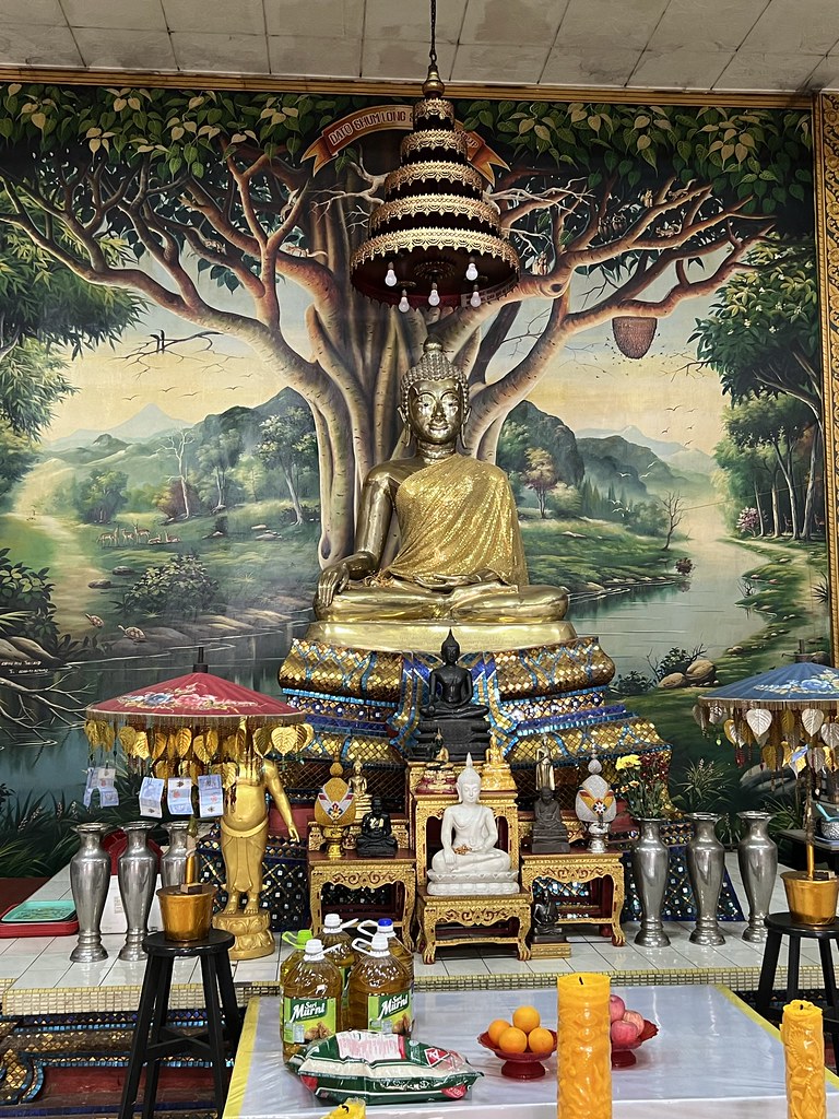Sanctum sanctorum of Wat Siribunyamagaram Thai Buddhist temple in Ipoh