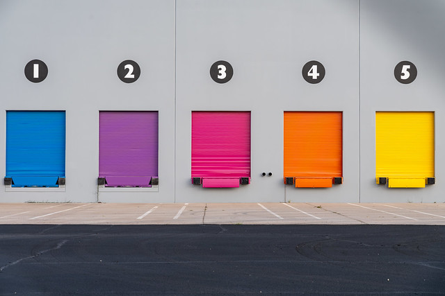 Tucson, Arizona - December 19, 2023: Loading docks at the Lisa Frank warehouse, known for its colorful school supplies in the 80s and 90s